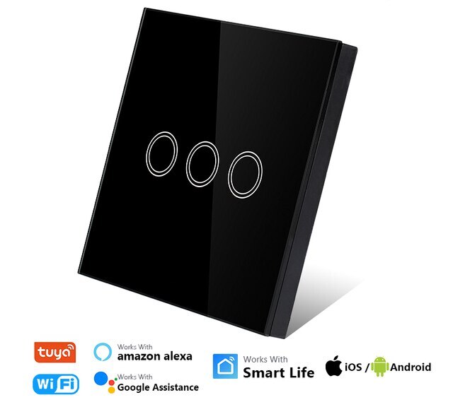 Smart Wifi Wall Switch - 3 Gang - Black