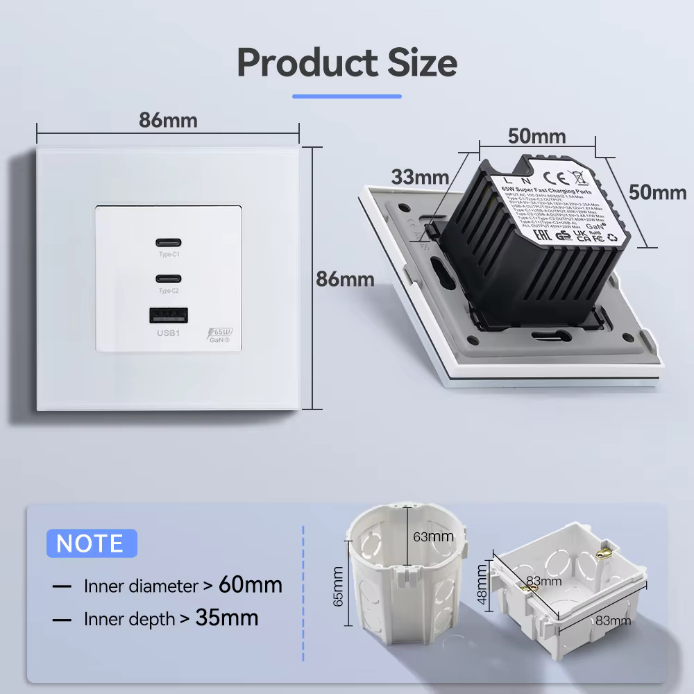 65W Triple USB Wall Socket With Super Fast Charging - White - Image 4