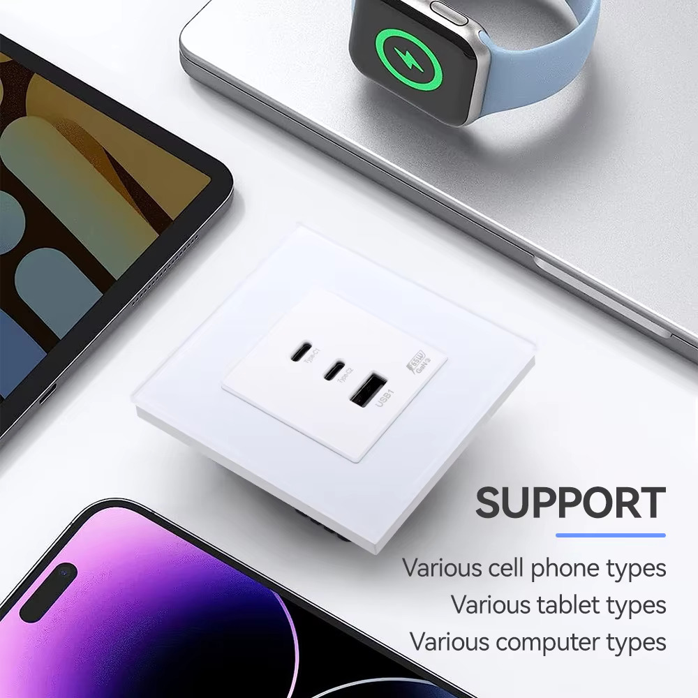 65W Triple USB Wall Socket With Super Fast Charging - White - Image 5