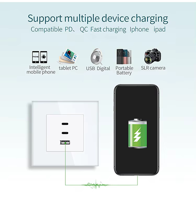 65W Triple USB Wall Socket With Super Fast Charging - White - Image 9